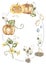 Watercolor life cycle of a pumpkin plant, growth stages infographic elements in flat design. Life cycle from seeds, sprout to ripe