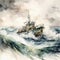 Watercolor Life Rescue Nautical Ship Coastal in the Ocean Seascape Painting Generative AI Illustration