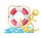 Watercolor Lifebuoy,blue sea wave and yellow anchor. Marine sketch on a white background