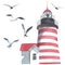 Watercolor lighthouse and seagulls