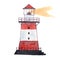 Watercolor lighthouse with white and red stripes