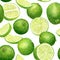 Watercolor lime seamless pattern. Hand drawn botanical illustration of citrus slices and fruits isolated on white