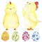 watercolor little baby chick corn character egg