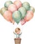 Watercolor Little Baby Floating with Balloons Nursery Happy kid outdoor Birthday Invitation Girl Boy