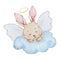 Watercolor little cute Baby Angel bunny
