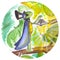 Watercolor little magic cricket with lantern vector circle isolated