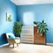 Watercolor of Living room with cabinet on blue wall digitally