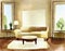 Watercolor of A living room with seating furniture and a poster on a