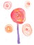 Watercolor lollipop in abstract style on white background.