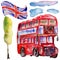 Watercolor London illustration. Great Britain hand drawn symbols. British bus