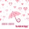 Watercolor love background with umbrella and hearts.