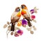 Watercolor Love Birds couple with flower, Watercolor style isolated on white background.