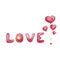 watercolor Love with heart balloons for Valentines day, wedding, dating and other and other romantic occasions. Use for