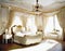 Watercolor of Luxurious bedroom with opulent white