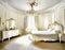 Watercolor of Luxurious bedroom with opulent white