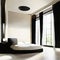 Watercolor of A luxurious black and beige minimalist and modern with a giant