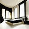 Watercolor of A luxurious black and beige minimalist and modern with a giant