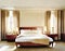 Watercolor of Luxurious hotel bedroom furnished with cozy elegant and lavish