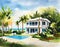 Watercolor of luxury beach house