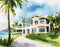 Watercolor of luxury beach house