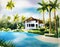 Watercolor of luxury beach house