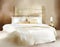 Watercolor of Luxury bedroom interior with beige bedding and