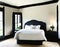 Watercolor of Luxury farmhouse decor with rich black accents bedroom