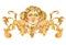 Watercolor luxury golden baroque angel, floral curl, rococo ornament element. Hand drawn gold face cupid, scroll, grape, roses,