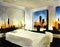 Watercolor of Luxury penthouse bedroom at night