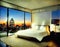 Watercolor of Luxury penthouse bedroom at night