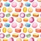 Watercolor Macaron Cake Seamless Pattern, Aquarelle Macaroon Cookie, Almond Meringue Tile