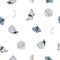 Watercolor magic pattern with butterfly and phase moon for wrapping paper