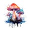 Watercolor magic toadstool mushroom