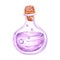 Watercolor magical bottle with potion. Isolated on white background. Scrapbook, post card, banner, lable