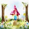 Watercolor of Magical house with mushrooms in cartoon style created by