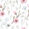 Watercolor Magnolia and Cotton seamless pattern. Hand drawn detailed realistic vintage illustration.