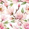 Watercolor magnolia floral pattern