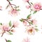 Watercolor magnolia floral vector pattern