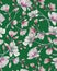 Watercolor Magnolia flower seamless pattern in kelly green ground