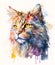 Watercolor Maine Coon cat painting on white background. Realistic pet face illustration. Created with Generative AI technology