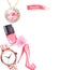 Watercolor Make up artist objects:Jewelry, women`s watches, shoes, nail Polish. Vector beauty background.