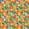 Watercolor mandarine orange fruit branch with leaves seamless pattern