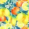 Watercolor mandarine orange and lemon fruit branch with leaves seamless pattern