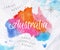 Watercolor map Australia pink blue