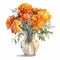 Watercolor Marigold Bouquet In Vase