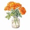 Watercolor Marigold Bouquet In Vase