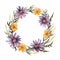 Watercolor Marigold Wreath With Pressed Lavender Flowers