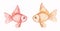 Watercolor marine cute fish clip art set, ocean animals clipart. Delicate yellow gold and pink fishes illustrations