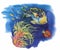 Watercolor Marine life background with Tropical fish