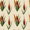 Watercolor marsh plants and herbs seamless pattern with reeds on a beige